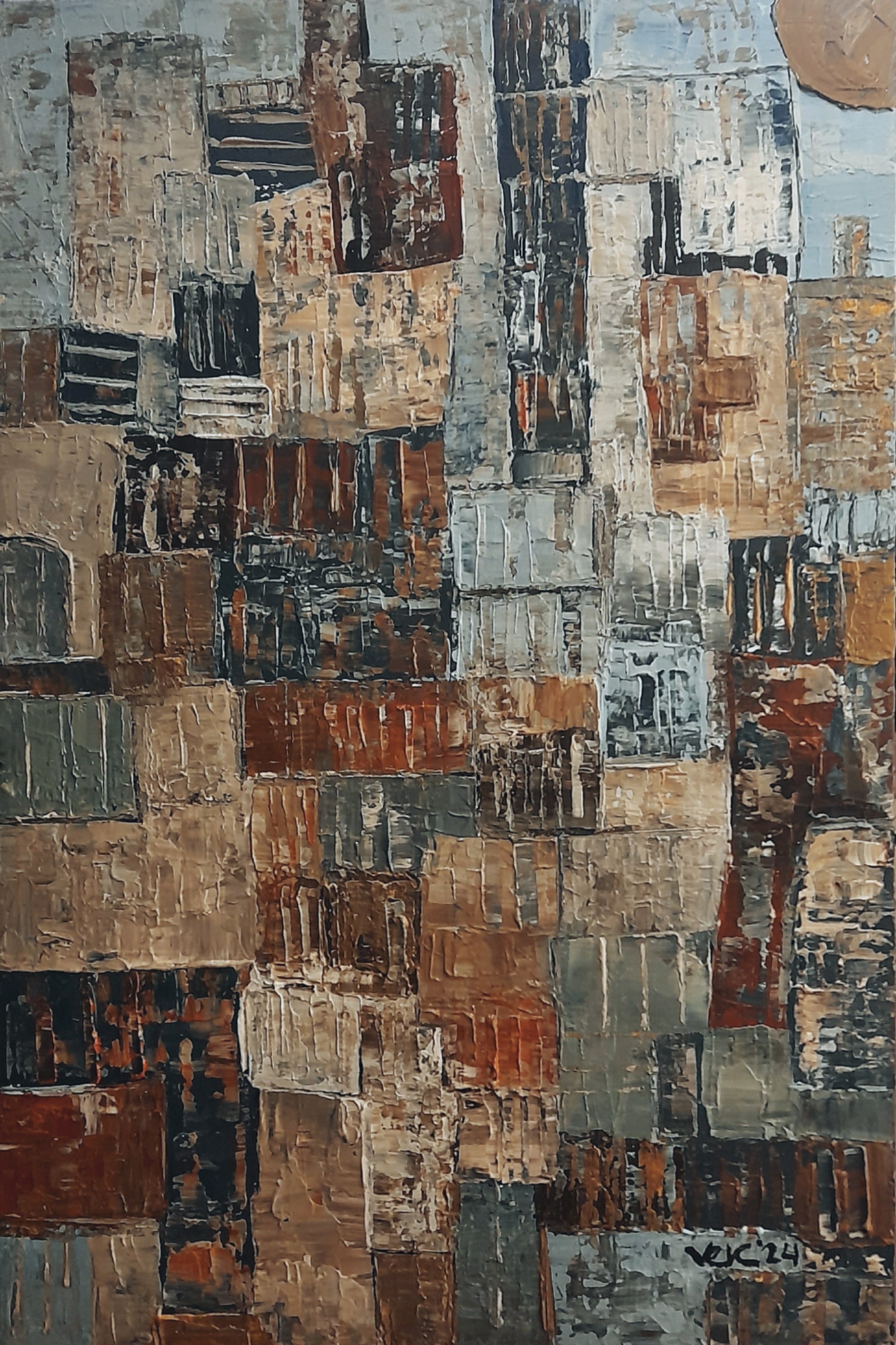 Rustic Geometric Abstract Original Painting THE URBAN SIDE By Vercmagnus