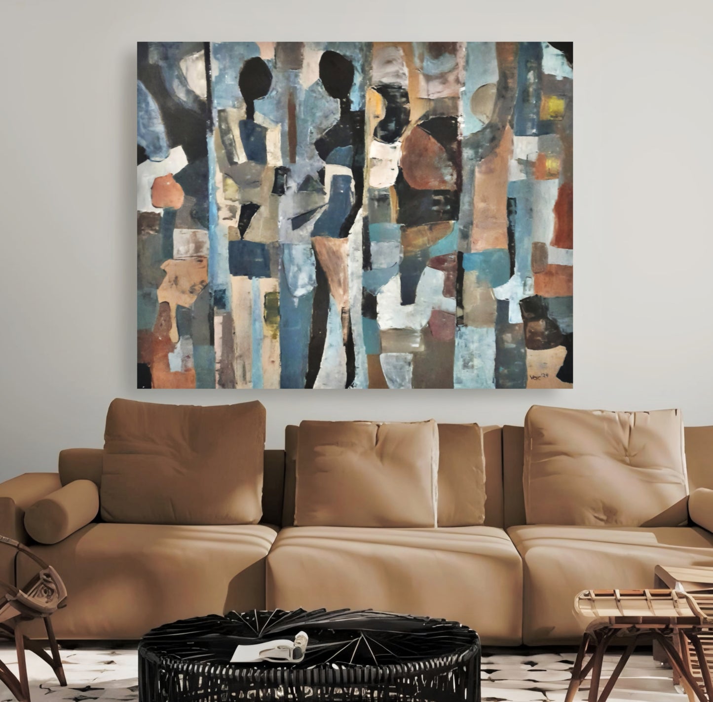 Large Wall Art - Original Painting THE COFFEE CHAT By Vercmagnus