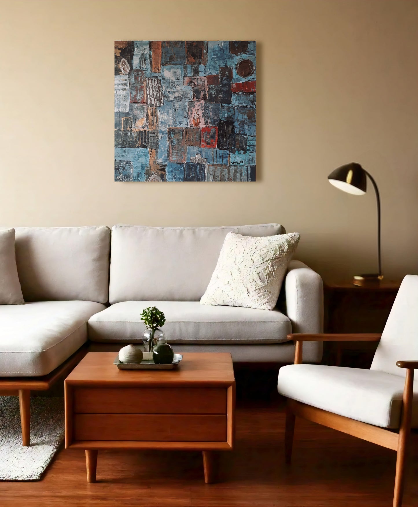 Rustic Geometric Abstract Original Painting THE HOME By Vercmagnus